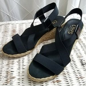 CHAPS Black Espadrille Wedges